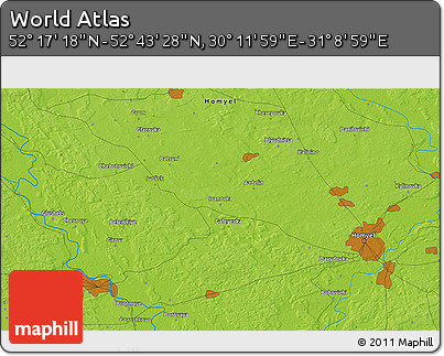 Physical 3D Map of the Area around 52° 30' 23" N, 30° 40' 29" E