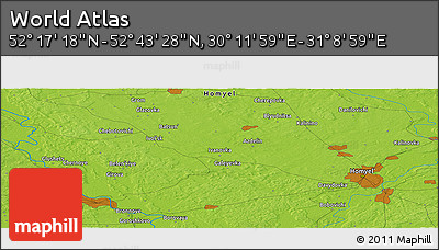 Physical Panoramic Map of the Area around 52° 30' 23" N, 30° 40' 29" E
