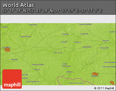 Physical 3D Map of the Area around 52° 30' 23" N, 32° 22' 30" E