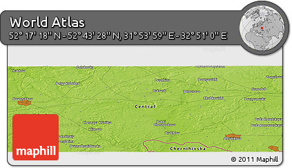 Physical Panoramic Map of the Area around 52° 30' 23" N, 32° 22' 30" E