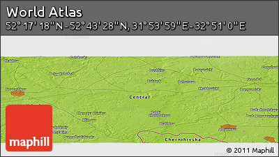 Physical Panoramic Map of the Area around 52° 30' 23" N, 32° 22' 30" E