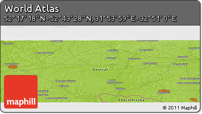 Physical Panoramic Map of the Area around 52° 30' 23" N, 32° 22' 30" E