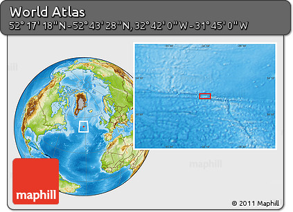 Physical Location Map of the Area around 52° 30' 23" N, 32° 13' 30" W