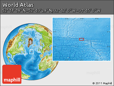 Physical Location Map of the Area around 52° 30' 23" N, 32° 13' 30" W