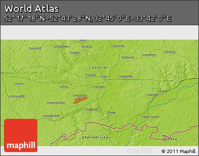 Physical 3D Map of the Area around 52° 30' 23" N, 33° 13' 30" E