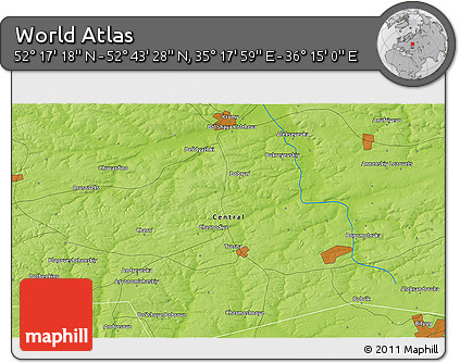 Physical 3D Map of the Area around 52° 30' 23" N, 35° 46' 29" E