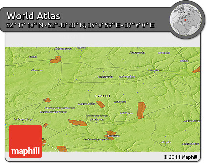 Physical 3D Map of the Area around 52° 30' 23" N, 36° 37' 30" E