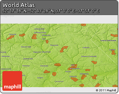 Physical 3D Map of the Area around 52° 30' 23" N, 37° 28' 30" E