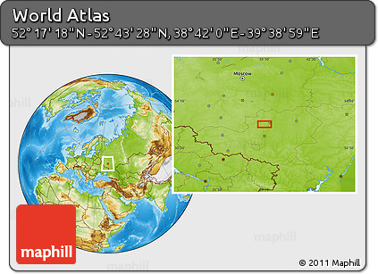 Physical Location Map of the Area around 52° 30' 23" N, 39° 10' 29" E