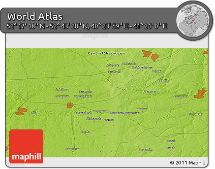 Physical 3D Map of the Area around 52° 30' 23" N, 40° 52' 30" E