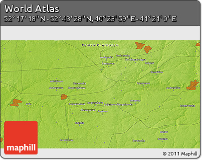 Physical 3D Map of the Area around 52° 30' 23" N, 40° 52' 30" E