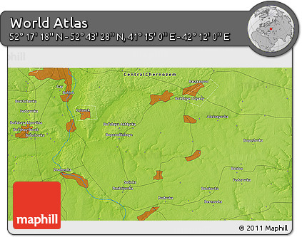Physical 3D Map of the Area around 52° 30' 23" N, 41° 43' 30" E