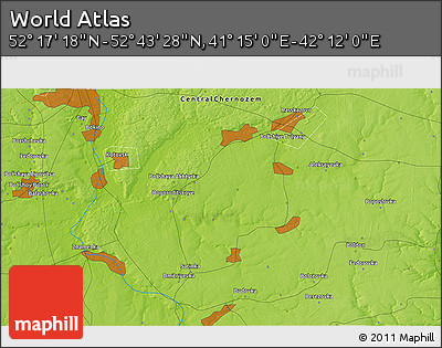 Physical 3D Map of the Area around 52° 30' 23" N, 41° 43' 30" E