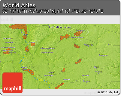Physical 3D Map of the Area around 52° 30' 23" N, 41° 43' 30" E