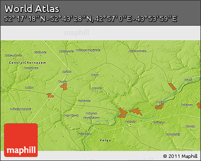 Physical 3D Map of the Area around 52° 30' 23" N, 43° 25' 29" E