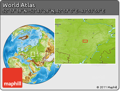 Physical Location Map of the Area around 52° 30' 23" N, 43° 25' 29" E