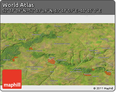 Satellite 3D Map of the Area around 52° 30' 23" N, 44° 16' 29" E