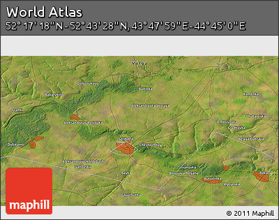 Satellite 3D Map of the Area around 52° 30' 23" N, 44° 16' 29" E