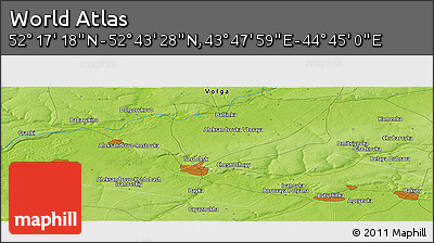 Physical Panoramic Map of the Area around 52° 30' 23" N, 44° 16' 29" E