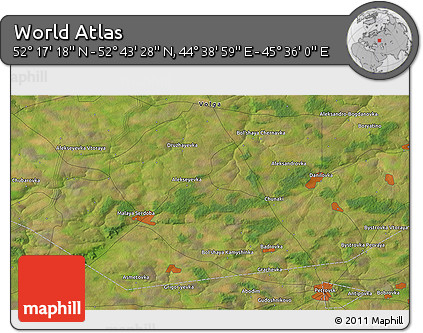 Satellite 3D Map of the Area around 52° 30' 23" N, 45° 7' 30" E