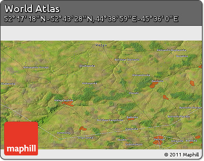 Satellite 3D Map of the Area around 52° 30' 23" N, 45° 7' 30" E