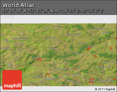 Satellite 3D Map of the Area around 52° 30' 23" N, 45° 7' 30" E