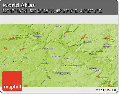 Physical 3D Map of the Area around 52° 30' 23" N, 45° 58' 30" E
