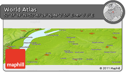 Physical Panoramic Map of the Area around 52° 30' 23" N, 48° 31' 29" E