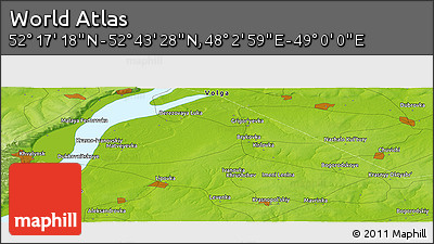 Physical Panoramic Map of the Area around 52° 30' 23" N, 48° 31' 29" E