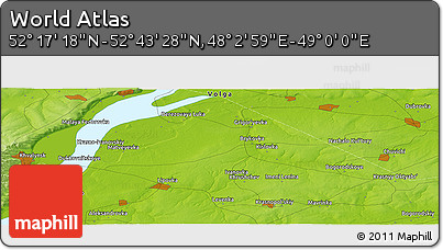 Physical Panoramic Map of the Area around 52° 30' 23" N, 48° 31' 29" E