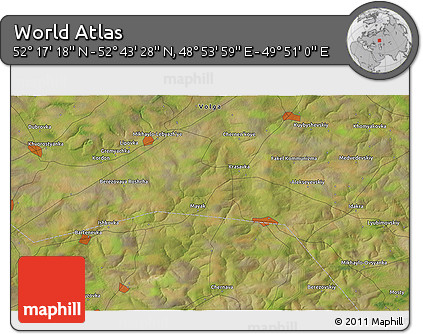 Satellite 3D Map of the Area around 52° 30' 23" N, 49° 22' 30" E