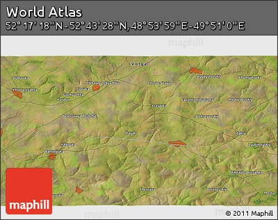Satellite 3D Map of the Area around 52° 30' 23" N, 49° 22' 30" E