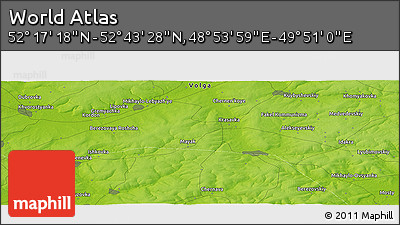 Physical Panoramic Map of the Area around 52° 30' 23" N, 49° 22' 30" E