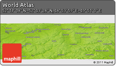 Physical Panoramic Map of the Area around 52° 30' 23" N, 49° 22' 30" E