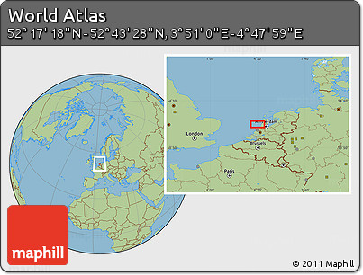 Savanna Style Location Map of the Area around 52° 30' 23" N, 4° 19' 30" E