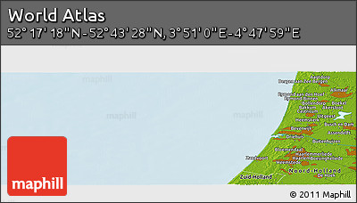 Physical Panoramic Map of the Area around 52° 30' 23" N, 4° 19' 30" E
