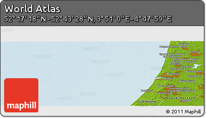 Physical Panoramic Map of the Area around 52° 30' 23" N, 4° 19' 30" E