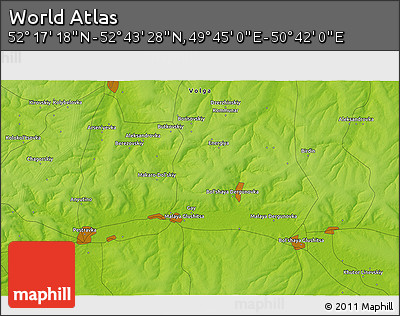 Physical 3D Map of the Area around 52° 30' 23" N, 50° 13' 30" E