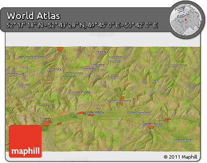 Satellite 3D Map of the Area around 52° 30' 23" N, 50° 13' 30" E