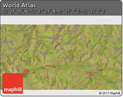 Satellite 3D Map of the Area around 52° 30' 23" N, 50° 13' 30" E