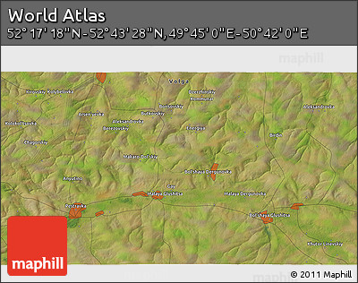 Satellite 3D Map of the Area around 52° 30' 23" N, 50° 13' 30" E