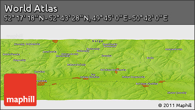 Physical Panoramic Map of the Area around 52° 30' 23" N, 50° 13' 30" E