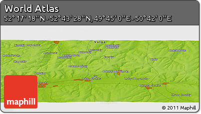 Physical Panoramic Map of the Area around 52° 30' 23" N, 50° 13' 30" E
