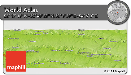 Physical Panoramic Map of the Area around 52° 30' 23" N, 53° 37' 30" E