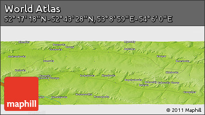 Physical Panoramic Map of the Area around 52° 30' 23" N, 53° 37' 30" E