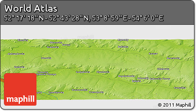 Physical Panoramic Map of the Area around 52° 30' 23" N, 53° 37' 30" E