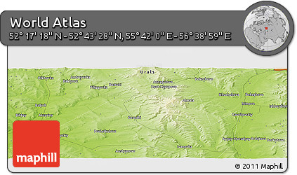 Physical Panoramic Map of the Area around 52° 30' 23" N, 56° 10' 29" E