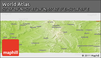 Physical Panoramic Map of the Area around 52° 30' 23" N, 56° 10' 29" E