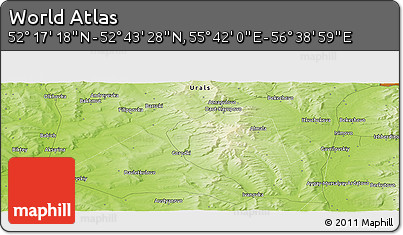 Physical Panoramic Map of the Area around 52° 30' 23" N, 56° 10' 29" E