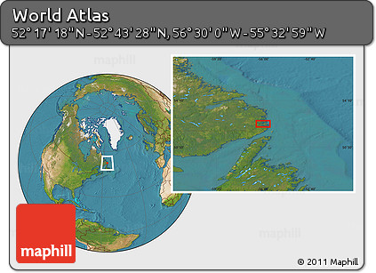 Satellite Location Map of the Area around 52° 30' 23" N, 56° 1' 29" W